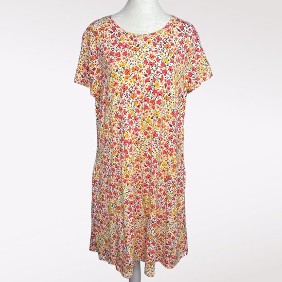 Isaac Mizrahi Live Floral Cotton Modal Shift Dress Medium Petite - Picture 1 of 8